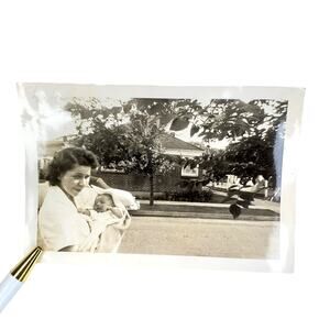 Vtg Mother Posing with Newborn Baby Monochrome Photography Found Snapshot